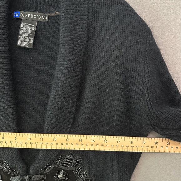 I.B. Diffusion Black Silk Angora Lambswool Cardigan Long Sleeve Sweater Size M - Picture 7 of 9